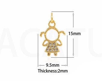 18K Gold Filled Tiny Girl Pendant,Gold Dainty CZ Girl Charms,Girl Charm Bracelet Necklace for DIY Jewelry Making Supply