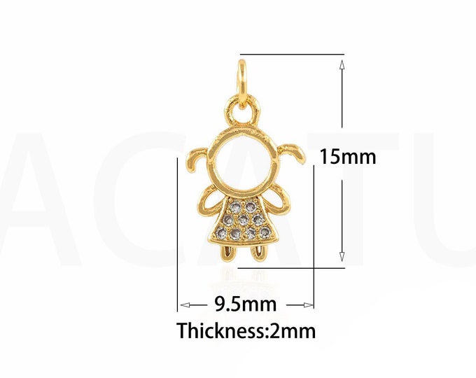 18K Gold Filled Tiny Girl Pendant,Gold Dainty CZ Girl Charms,Girl Charm Bracelet Necklace for DIY Jewelry Making Supply