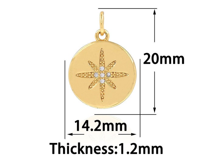 Gold Dainty Round Charms,18K Gold Filled Round Pendant,CZ Simple Charm Bracelet Necklace for DIY Jewelry Making Supply