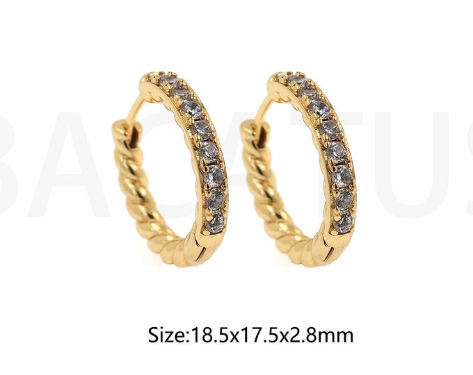 Exquisitely Handmade,Diamond Pave Double Row Trolley Stud Earrings,Double Row Zircon Gold Filling,Party Wear Jewelry Gifts 18.5x17.5x2.8mm