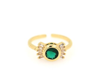 Anel aberto preenchido com ouro 18K, anel redondo delicado de ouro, anel de ouro fino CZ, presente para ela