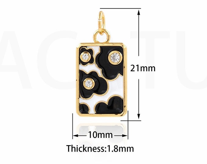 Cubic Zirconia Pendant,Enamel Charm,Single Zircon Square Pendant, 18K Gold Filled Pendant Necklace, Square Charm, 21x10.1x1.8mm