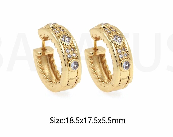18K Gold Filling Dainty Earrings,Diamond Pave Double Row Trolley Stud Earrings,Exquisitely Handmade,Party Wear Jewelry Gifts 18.5x17.5x5.5mm