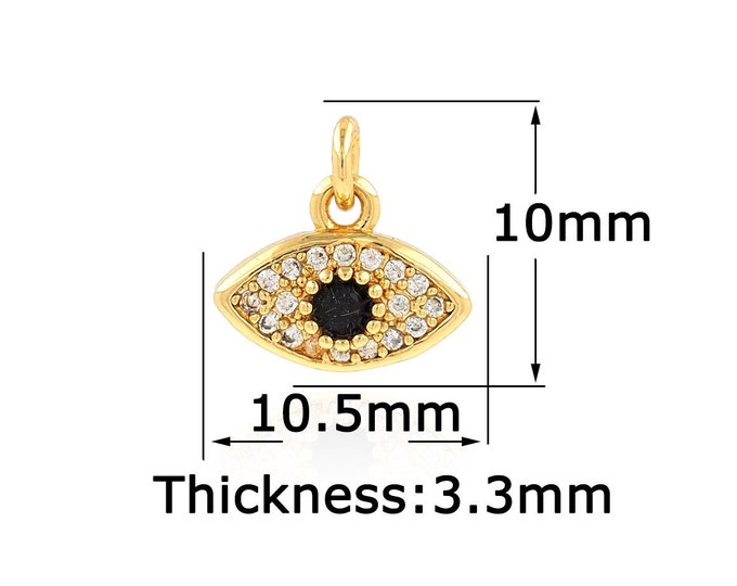Gold Dainty Eye Charms,18K Gold Filled Devil Eye Pendant,CZ Simple Charm Bracelet Necklace for DIY Jewelry Making Supply