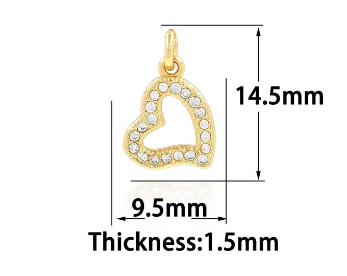 18K Gold Filled Heart Pendant,Gold Dainty Heart Charms,CZ Simple Charm Bracelet Necklace for DIY Jewelry Making Supply