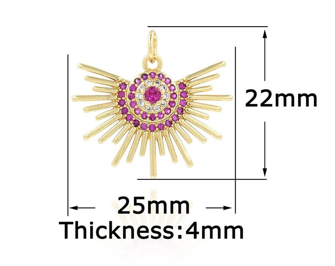 18K Gold Filled Sun Pendant,Gold Dainty Sun Charms,CZ Simple Charm Bracelet Necklace for DIY Jewelry Making Supply