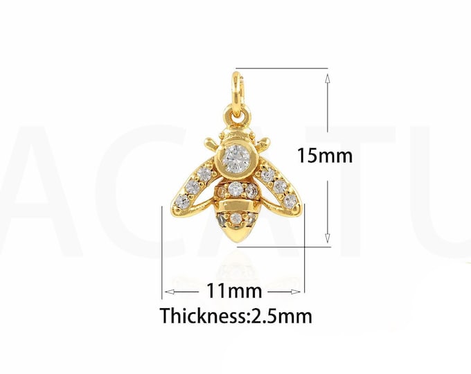 18K Gold Filled Bee Pendant,Gold Dainty CZ Bee Charms,Bee Charm Bracelet Necklace for DIY Jewelry Making Supply