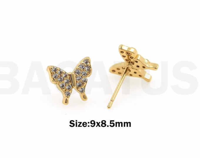 1Pair 18K Gold Filled Crystal Cubic Zirconia Butterfly Earrings Butterfly Zircon Earrings Butterfly Earrings Insect Jewelry 9x8.5mm