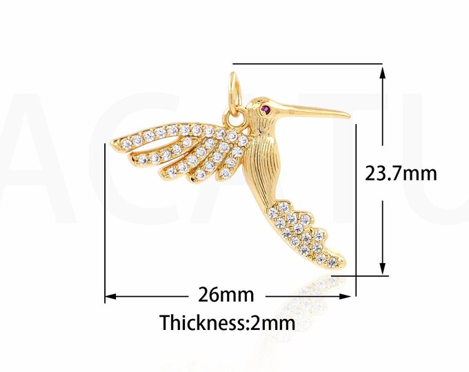 18K Gold Filled Gift Necklace,Bird Pendant,Micropavé CZ Bird Necklace,Hummingbird Charm, Flying Charm, DIY Jewelry Supplies,23.7x26x2mm