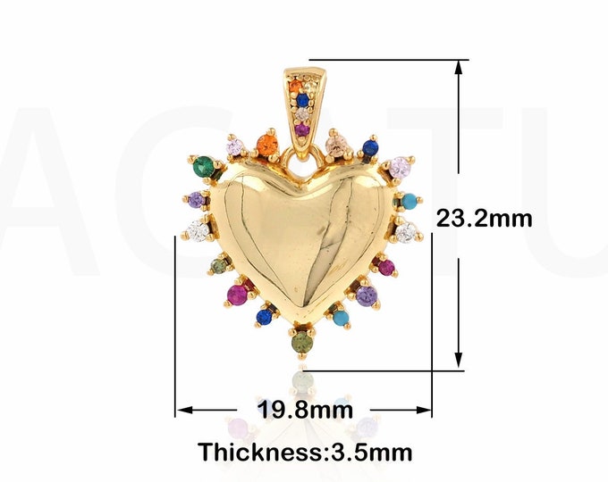 MicroPaved CZ Heart Pendant Micro-Paved Heart-Shaped Pendant Transparent Suitable For Jewelry Making Bracelets Necklaces 23.2x19.8x3.5mm