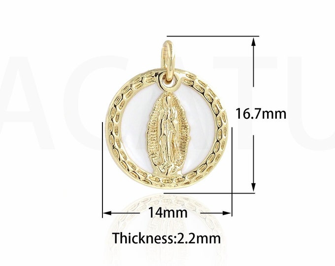 100pcs Micropavé CZ Enamel Charm,Round Necklace,18K Gold Filled Madonna Necklace,Our Lady Charm,DIY Jewelry Supplies,16.7x14x2.2mm