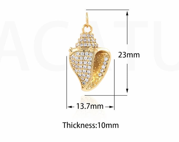 Micropavé CZ Beach Jewelry, Suitable For Bracelets,Shell Pendants,18K Gold Filled Conch Pendants,DIY Jewelry Making, 23x13.7x10mm