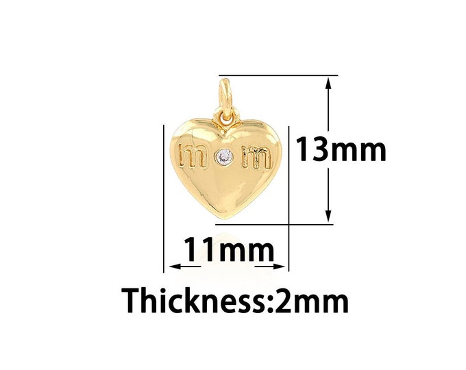 18K Gold Filled Heart Pendant,Gold Dainty Heart Charms,CZ Simple Charm Bracelet Necklace for DIY Jewelry Making Supply