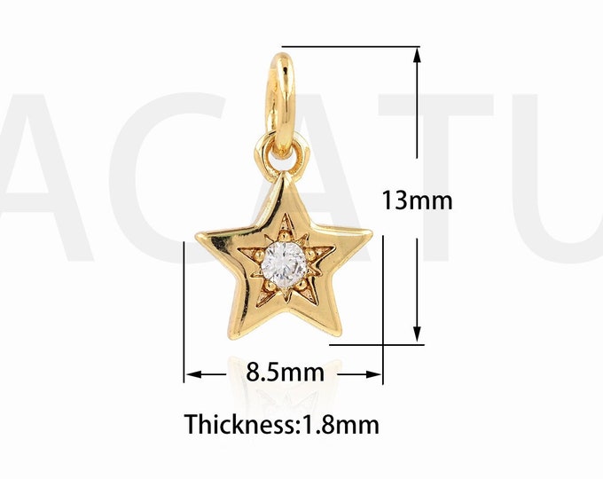 1PCS Micro-Pave  CZ Star Pendant, 18K Gold Filled Celestial Pendant,Lucky Star Pendant,Star Necklace, Star Charm 13x8.5x1.6mm