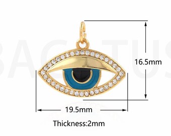 Auge Anhänger, Micropavé CZ Glücksaugen Charm, 18K Gold Filled Augen Charm, Emaille Charm, DIY Schmuck Zubehör, 19.5x16.5x2mm