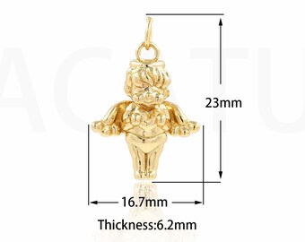 1PCS Angel Charm,Angel Pendant, Cupid Charm, 18K Gold Filled Tiny Golden CupidCupid Pendant,Suitable For Jewelry Making 23x16.7x6.2mm