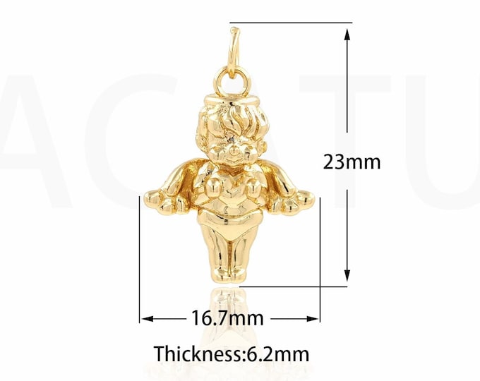 1PCS Angel Charm,Angel Pendant, Cupid Charm, 18K Gold Filled Tiny Golden CupidCupid Pendant,Suitable For Jewelry Making 23x16.7x6.2mm