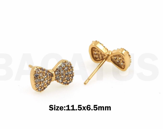 Micropavé CZ Bow Cartilage Earrings, Gold Cartilage Earrings, Women's Pierced Earrings,Endless Earrings,Simple Gold Earrings,11.5x6.5mm