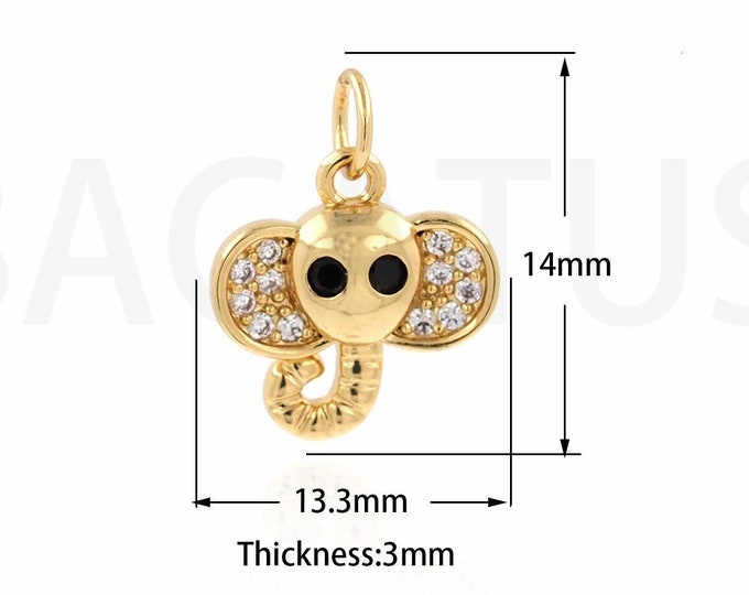 Micro-Pave Suitable for Bracelet Necklace Jewelry Making Animal Jewelry 18K Gold Filled Elephant Pendant Elephant Bracelet 13.3x14x3mm