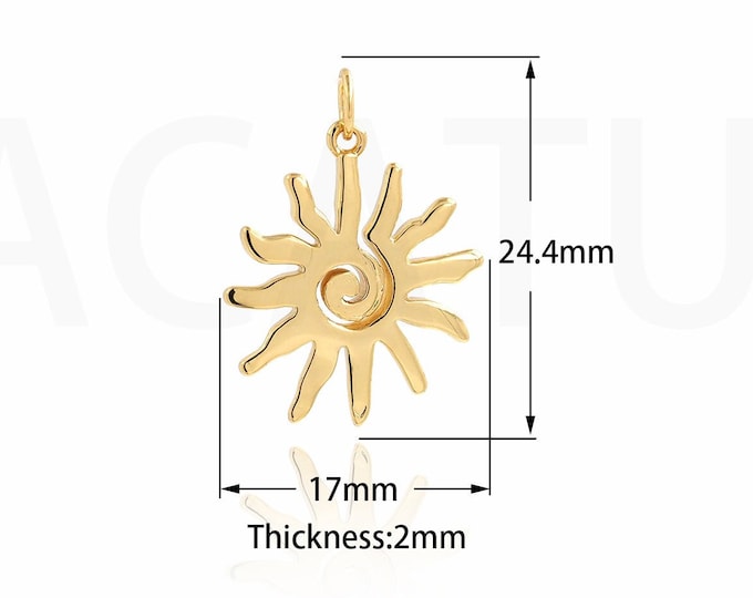 Sun Necklace, Sunshine Necklace, Round Pendant, 18K Gold Filled Sun Charm, DIY Jewelry Supplies, 24.4x17x2mm