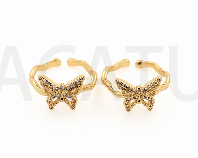 18K Gold Filled Adjustable Rings, Gold Open Rings,Insect Jewelry, Butterfly Jewelry,Butterfly Rings,Lucky Eye Rings,