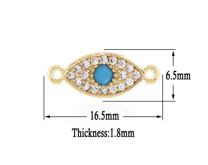 18K Gold Filled Devil Eye Connector Gold Eye Charms, CZ Lucky Eye Charm Bracelet Necklace, Suitable for DIY Jewelry Making Supply