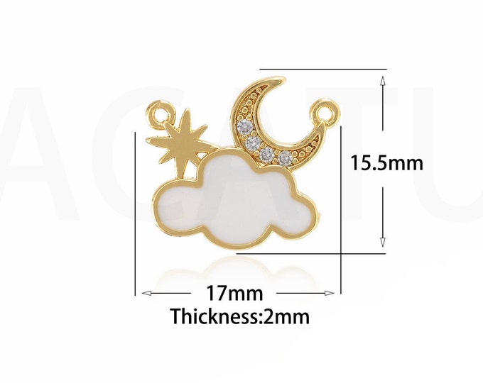 18K Gold Filled Celestial Pendant,Gold Dainty CZ Moon Charms,Star Charm Bracelet Necklace for DIY Jewelry Making Supply