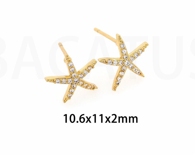 Starfish Earrings,Star Stud Earrings,18K Gold Filled Sea Life Earrings,Pentagram Earrings,Starfish Jewelry, DIY Jewelry Supplies,10.6x11x2mm