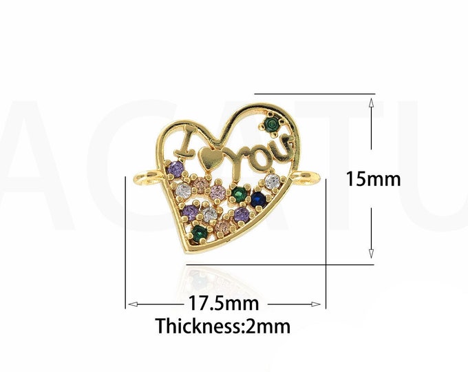 18K Gold Filled Heart Connector,Gold Dainty CZ Heart Connector,Heart Connector Bracelet Necklace for DIY Jewelry Making Supply