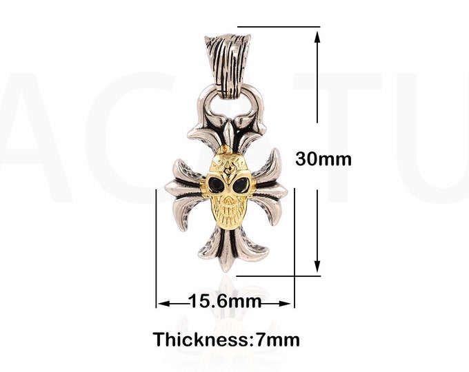 1PCS Micropavé CZ Skull Necklace, Mini Gothic Skull Pendant,Skull Charm, Suitable For Jewelry Making 30x15.6x7mm