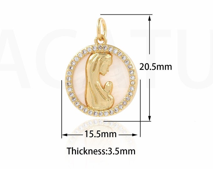 Mother's Day Gift, Character Necklace, Shell Charm, 18K Gold Filled Round Charm, Portrait Necklace, DIY Jewelry Supplies, 20.5x15.5x3.8mm