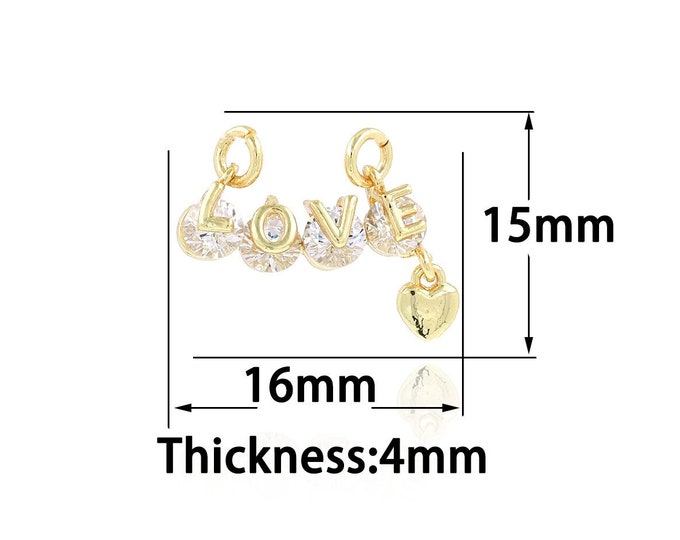 18K Gold Filled LOVE Pendant,Gold Dainty Love Charms,CZ Simple Charm Bracelet Necklace for DIY Jewelry Making Supply