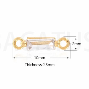 10 個マイクロパヴェ CZ テニス プレーヤー リンク ヘッド、長方形透明クラシック コネクタ、18K ゴールド フィルド ブレスレット コネクタ、10x2x2.5 mm