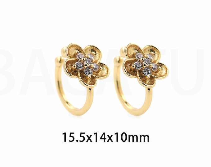 1Pair Diamond Hoop Earrings,18K Gold-Filled Double-Sided Diamond Cartilage Earrings MicroPave CZ Earrings Flower Earrings 15.5x14x10mm