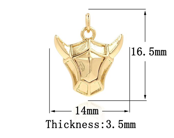 18K Gold Filled Bull Head Pendant, Gold Dainty Bull Head Charms,Simple pendant Bracelet Necklace for DIY Jewelry Making Supply