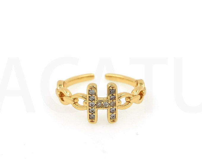 18K Gold Filled H Ring,Gold Dainty CZ Open Ring,Simple Ring,Gift for Her
