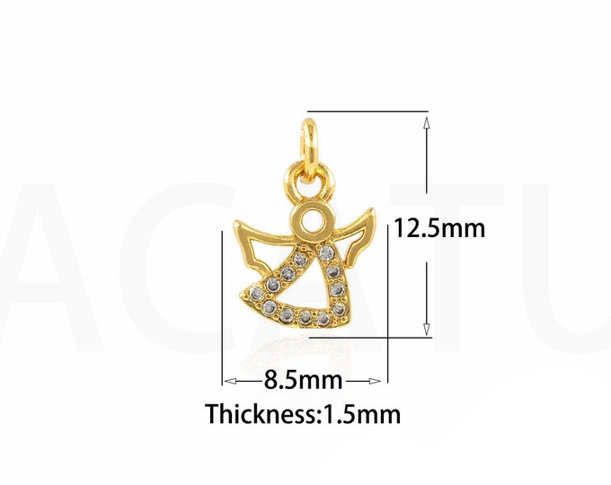 18K Gold Filled Guardian Angel Pendant,Gold Dainty CZ Angel Charms,Angel Charm Bracelet Necklace for DIY Jewelry Making Supply