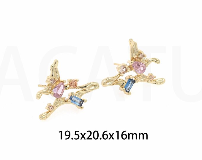 1Pair Butterfly Zircon Earrings 18K Gold Filled Crystal Cubic Zirconia Butterfly Earrings Butterfly Earrings Insect Jewelry 19.5x20.6x16mm