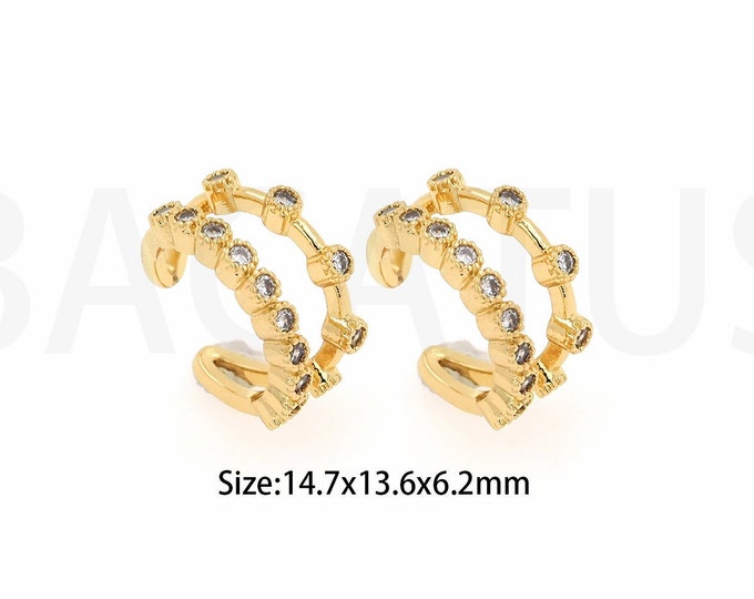 Earrings for Women, Micropavé CZ Gold Thick Ear Clips, Line Ear Clips, 18K Gold Filled Dainty Earrings, Gift for Her,14.7x13.6x6.2mm