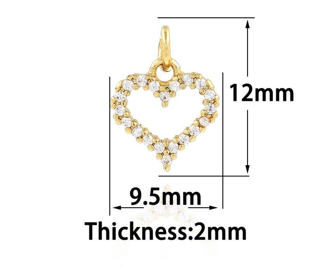 Gold Dainty Heart Charms,18K Gold Filled Heart Pendant,CZ Simple Charm Bracelet Necklace for DIY Jewelry Making Supply