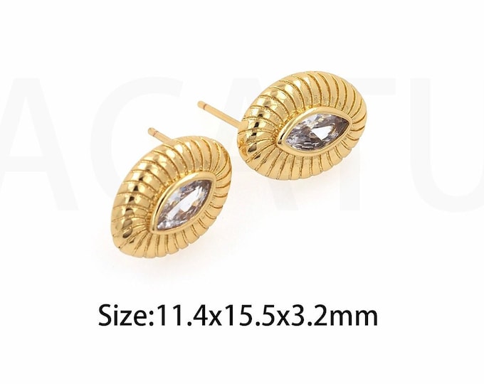 18K Gold Filled Statement Earrings, Micropave CZ Eye Earrings, Lucky Eye Earrings, Dainty Stud Earrings, Boho Earrings,11.4x15.5x3.2mm