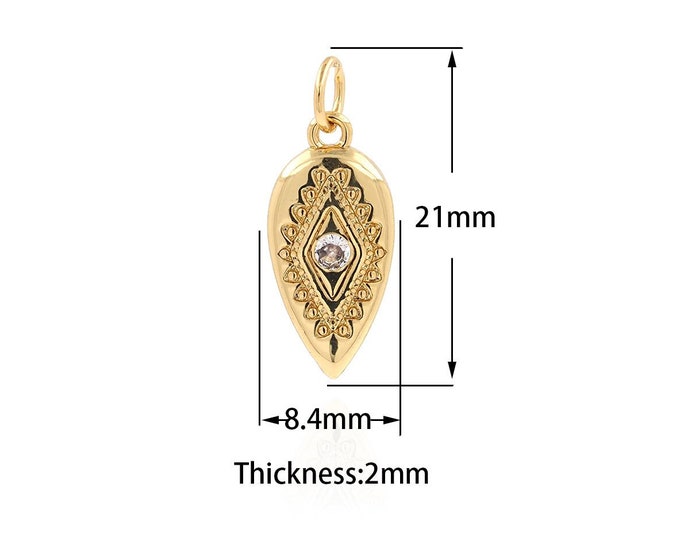 MicroPave CZ Lucky Eye Pendant,Dainty Eye Pendant,Eye Charm, Lucky Eye Charm,Suitable For Jewelry Making Supplies 8.4x21x2mm