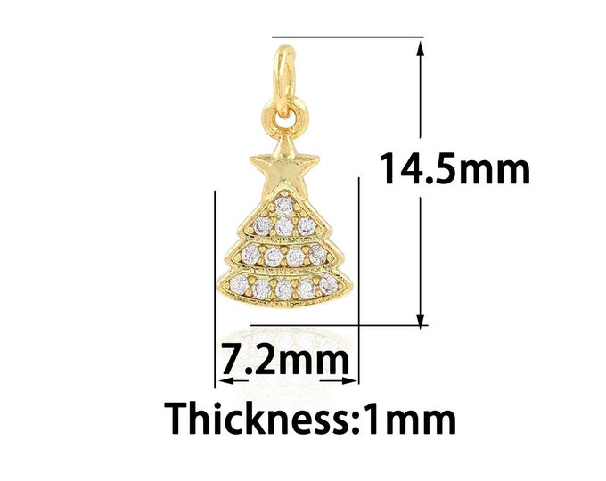 18K Gold Filled Christmas Tree Pendant,Gold Dainty Tree Charms,CZ Simple Charm Bracelet Necklace for DIY Jewelry Making Supply