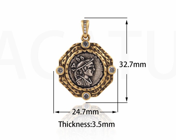 Vintage Jewelry,18K Gold Filled Engraved Necklace,MicroPavé CZ Vintage Figure Pendant,Portrait Charm, DIY Jewelry Supplies,32.7x24.7x3.5mm