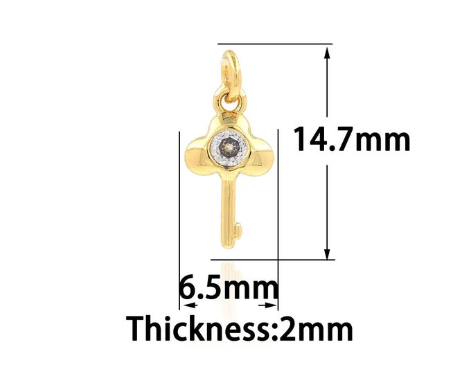 10 pcs Gold Dainty Key Charms,18K Gold Filled Key Pendant,Simple pendant Bracelet Necklace for DIY Jewelry Making Supply,6.5x14.7x2mm