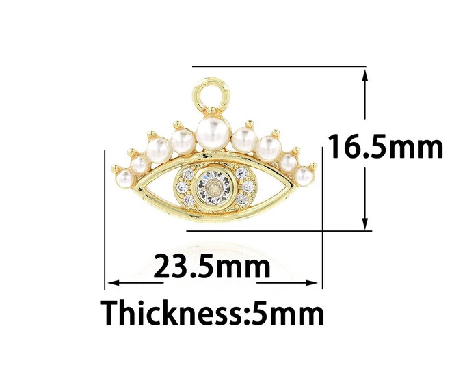 18K Gold Filled Devil Eye Pendant,Gold Dainty Pearl Charms,CZ Simple Charm Bracelet Necklace for DIY Jewelry Making Supply