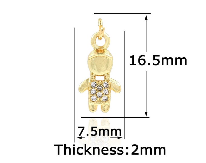 Boy Charm Gold Dainty CZ Boy Charms,18K Gold Filled Tiny Boy Pendant,Bracelet Necklace for DIY Jewelry Making Supply,7.5x16.5x2mm