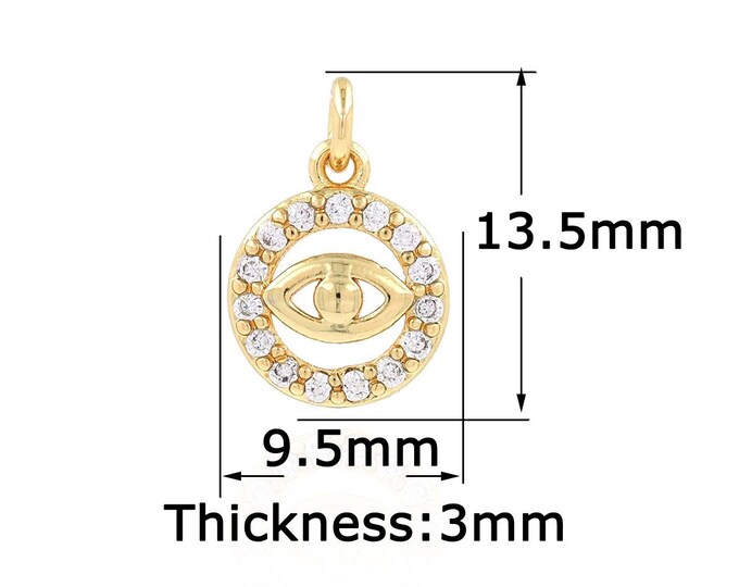 18K Gold Filled Devil Eye Pendant,Gold Dainty Round Charms,CZ Simple Charm Bracelet Necklace for DIY Jewelry Making Supply