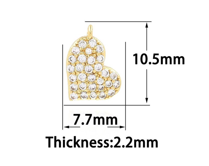 18K Gold Filled Heart Pendant,Gold Dainty Heart Charms,CZ Simple Charm Bracelet Necklace for DIY Jewelry Making Supply