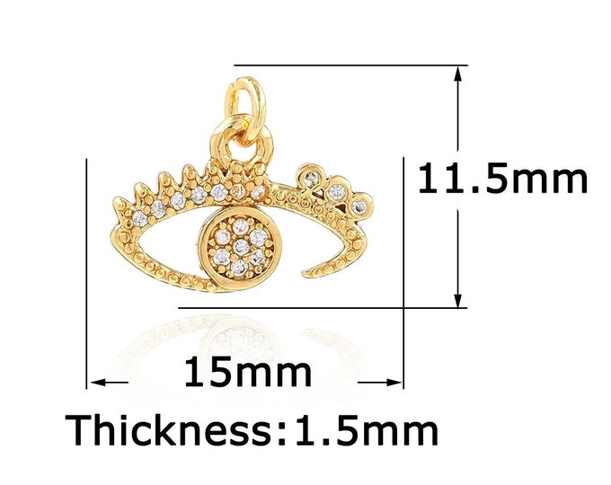 18K Gold Filled Devil Eye Pendant,Gold Dainty Eye Charms,CZ Simple Charm Bracelet Necklace for DIY Jewelry Making Supply